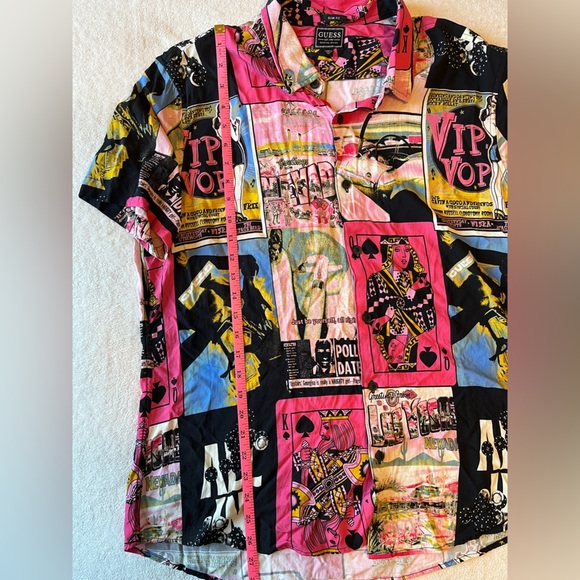 Guess Las Vegas Vintage Graphic Men's Button Down Short Sleeve Shirt, XL - Picture 9 of 12